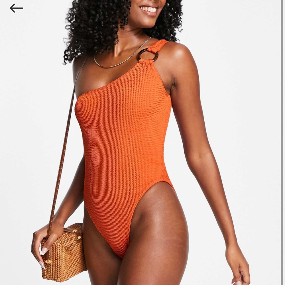 One shoulder crinkle one piece swimsuit